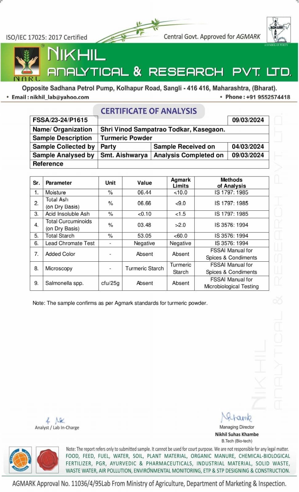 Todkar Agro Farm Certificate